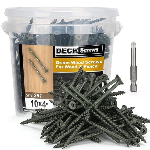 Deck Screws #10 x 4’’, T25 Star Torx Drive Flat Head Wood Screws, Green, 5lb