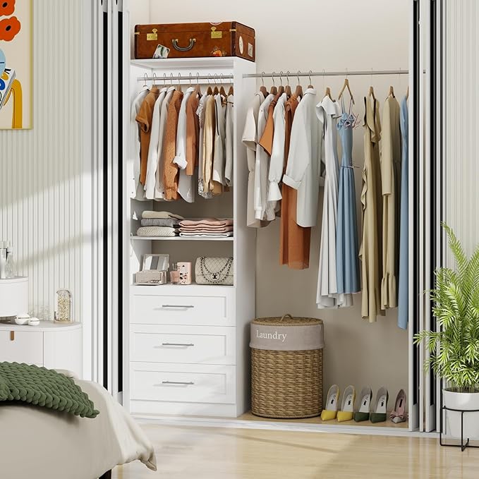Closet System with 9 Drawers, Modular Closet Organizer System with 6 Hanging Rod, Custom Closet Storage System for Small Walk-in Closet, 3 Sets,White (6FT)