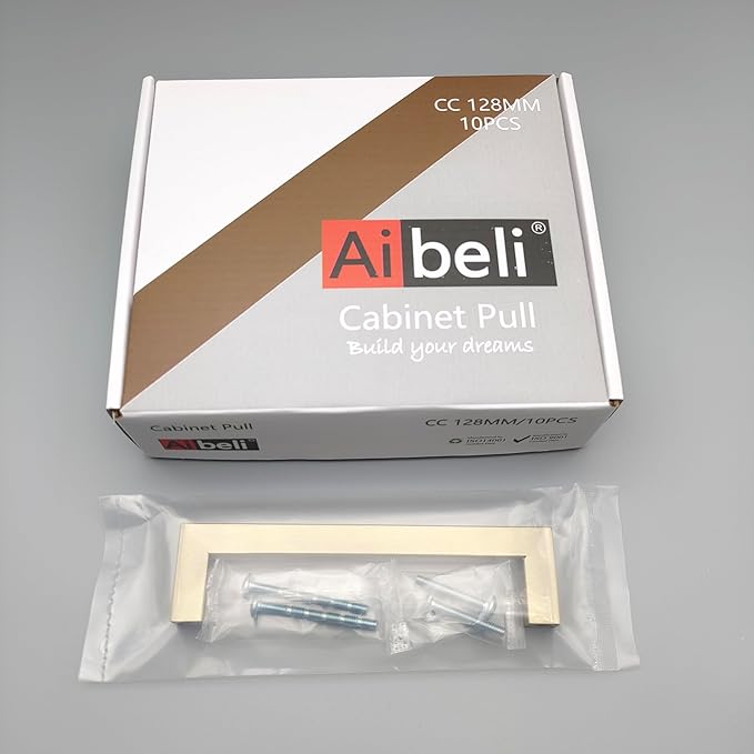 20 Pack 5 Inch (Center to Center 5in) Champagne Cabinet Pulls Square Kitchen Cabinet Drawer Handles Modern Stainless Steel Kitchen Cupboard Handles Hardware