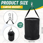 1 Pack Utility Canvas Tool Bucket 15 x 12 All Purpose Canvas Bucket Bag, Truck Tool Organizer with Plastic Bottom Metal Hook for Store Work Accessory, Load Capacity up to 150 Lbs (Black)
