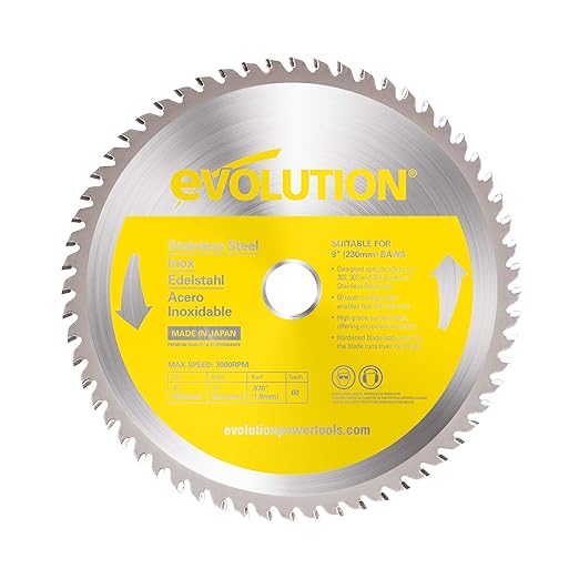 Evolution Power Tools 230BLADESS Stainless Steel Cutting Saw Blade, 9-Inch x 60-Tooth