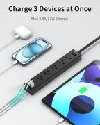 Flat Plug Power Strip, 15FT Ultra Thin Flat Extension Cord, Surge Protector with 5 Outlets & 3 USB Ports (2 USB C), 1700 Joules, 3-Prong, Wall Mount for Home Office Dorm, Black