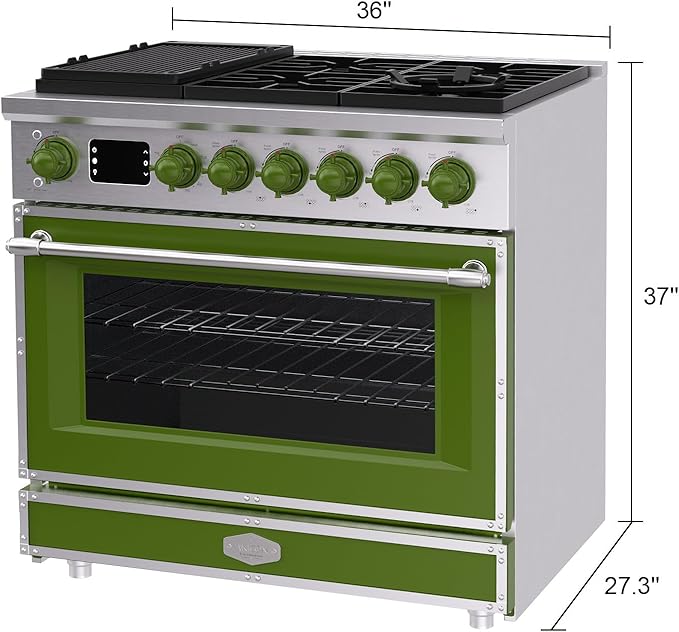 Akicon 36" Freestanding Gas Cooktop Oven Combo, Features 6 Sealed Burners, 5.2 Cu.ft Rapid Convection Oven, Convertible Fuel (NG/LP), Durable Cast Iron Grating (GASGASB1)