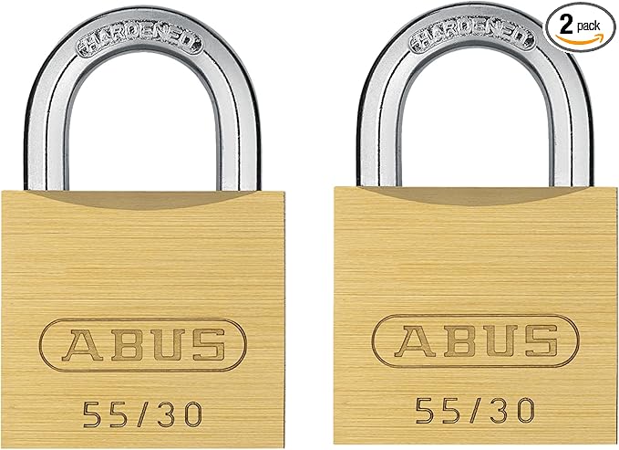 ABUS 55/30 2 Pack Small Solid Brass Padlock with 2 Keys for School, Gym, Cabinet 1 9/64in (30mm) Wide, Keyed Alike