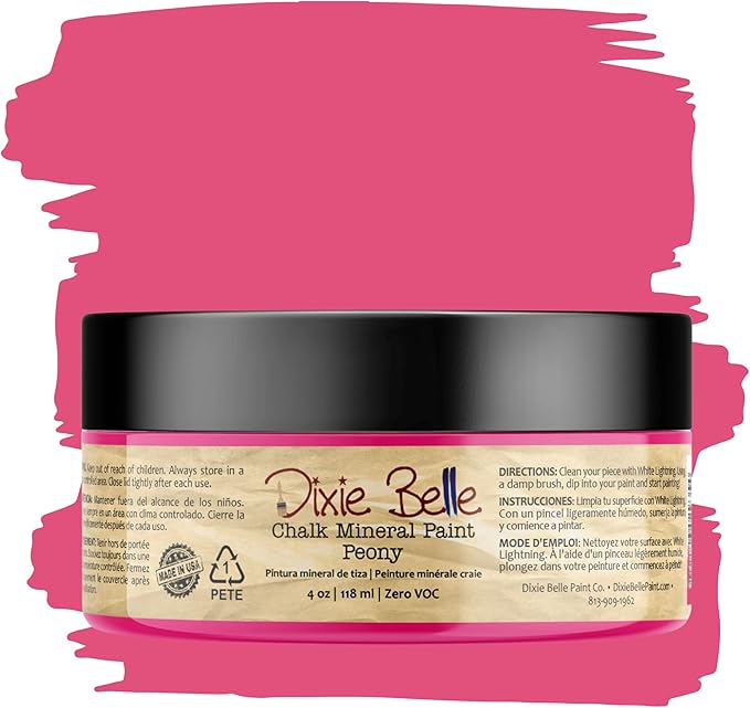Dixie Belle Paint Company Chalk Finish Furniture Paint - Peony (4oz) - Matte Hot Pink Chic Chalk Mineral DIY Furniture Paint