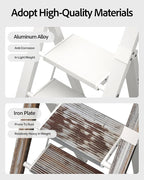 5 Step Ladder, Lightweight Folding Step Stool with Convenient Handgrip,Aluminum 330lbs Capacity Step Ladder for Office,Household,Kitchen(White)