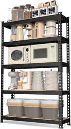 WORKPRO 5-Tier Steel Shelving Unit-Black, 27-2/5”W x 11-7/10”D x 60”H, Adjustable Storage Rack, Heavy Duty Shelf with MDF Board, 1650 lbs Load Capacity (Total) for Garage, Basement, Kitchen