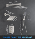 Shower Faucet Set, 10" Wall Mount Rainfall Shower System with 2 Rain Shower Head and Multi-function Handheld Head Push Button Diverter Shower Faucet Trim Kit Brushed Nickel
