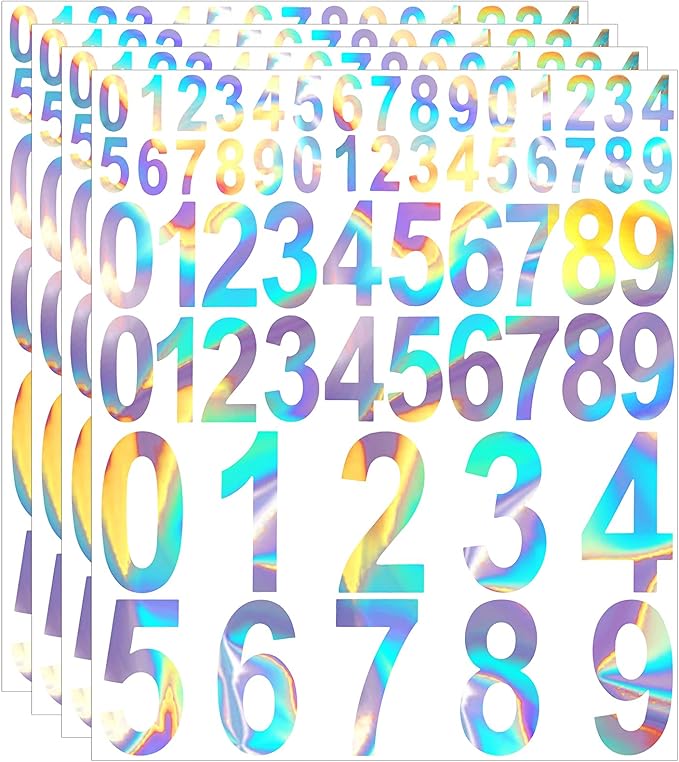 Leinuosen 260 Pcs Back to School Gifts Mailbox Numbers Stickers Adhesive Numbers for Outside Reflective Vinyl Waterproof Address Sticker for Mailbox Signs, Classroom, 1&2&3 Inch(Rainbow Silver)