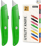 DIYSELF 2Pack Utility Knife Box Cutter Retractable Blade Heavy Duty (Green)