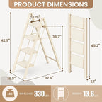 GameGem 4 Step Ladder Folding Step Stool with Wide Anti-Slip Pedal, 330LBS Capacity, Lightweight Portable Stepladder for Home and Kitchen Use, Cream White