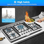 5 Burners Built in Gas Stovetop Cooker Gas Range Portable Stainless Steel Cooktop LPG/NG Dual Fuel Cast Iron Grate Gas Stove Kitchen Cooking Stove for Home RV Outdoor Apartment Silver(33.85x19.68Inch)