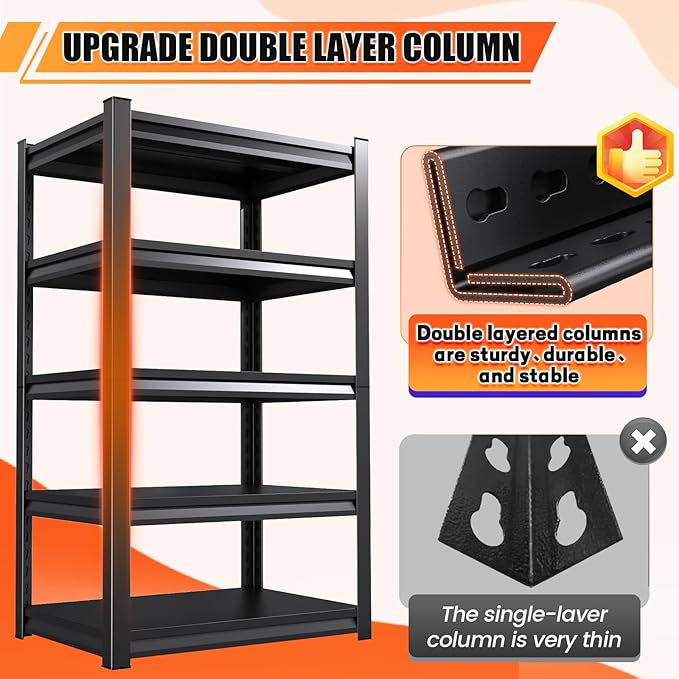 72 ”H Garage Shelving Heavy Duty, Garage Storage Shelves 3000LBS Industrial Shelving Unit, Adjustable Metal Shelving, Steel Garag Organizer, Rack Shelf for Basement, 72 ”H×46”W×20”D