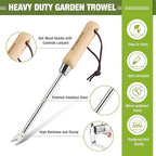 WORKPRO Dandelion Weeder Puller Tool with Wood Handle, Polished Stainless Steel Garden Weed Remover Tool, Two-Pronged Fork Weeder Tool for Lawn Farmland Transplant Gardening Plant Tool