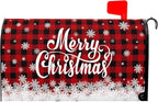 Kawani Merry Christmas Mailbox Cover Winter Snowflake Red Black Buffalo Plaid Christmas Decorative Mailbox Cover Magnetic Standard Size 25.5x21 Inch Xmas Post Box Cover Wraps for Garden Yard Decor
