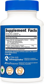 Nutricost KSM-66 Ashwagandha Root Extract 600mg, 30 Veggie Caps - 5% Withanolides - with BioPerine - Full-Spectrum Root Extract