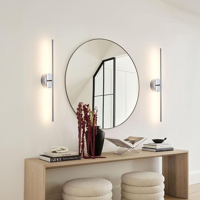 Removable Battery Operated Wall Sconces with Remote Control 350°Rotate LED Wireless Wall Lights with 3 Color Temperatures & Dimming for Bedroom, Hallway, 28.3 Inch (2 Pack)