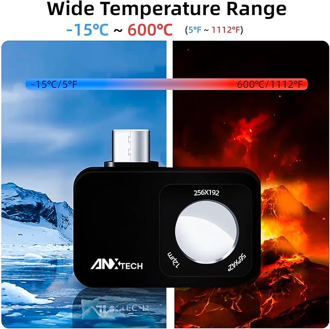 Mini Thermal Camera for Android, Small Thermal Imager for Smartphone, 512x384 Super IR Resolution, 256x192 IR Resolution, Infrared Camera for Home Inspection, HVAC, Automotive