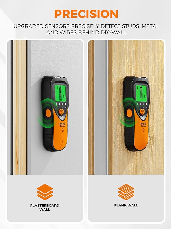 Mecurate Stud Finder Wall Scanner Sensor - 5 in 1 Electronic Stud with LCD Display & Audio Alarm for Wood AC Live Wire Metal Studs Detection Joist Pipe