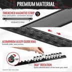 Magnetic Socket Organizer, 1-Piece Heavty Duty Aluminum Socket Holder, Socket Rail for Tool Box, Premium Quality 360° Swivel Socket Rack with 14 Clips for 1/4-Inch(Black)