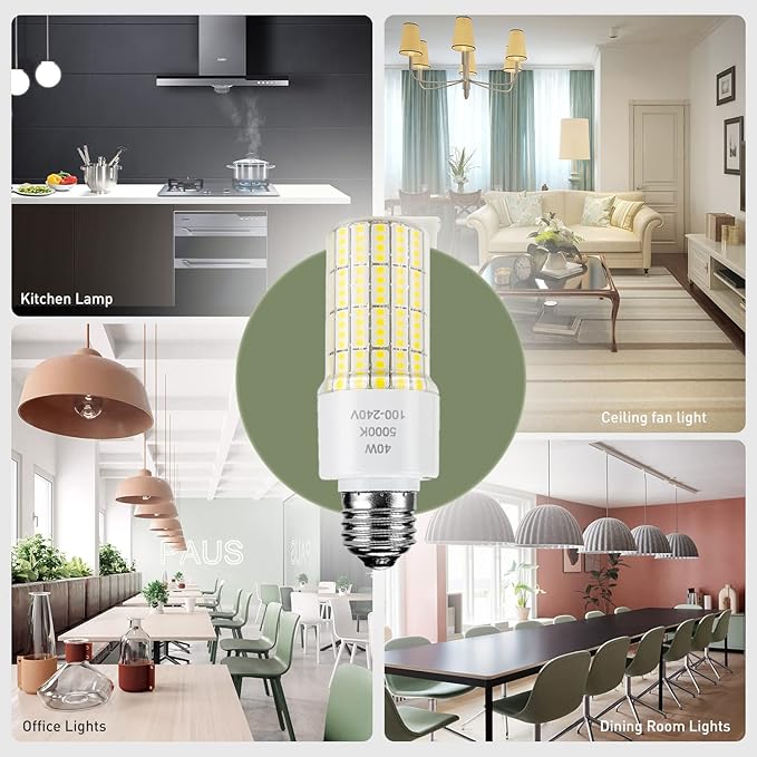 2 Pack 40W Led Light Bulb(300W Equivalent) 5000 Lumens 5000K Daylight White Led Bulbs E26/E27 Medium Base for Indoor Outdoor Street Office Warehouse Workshop Garage Backyard