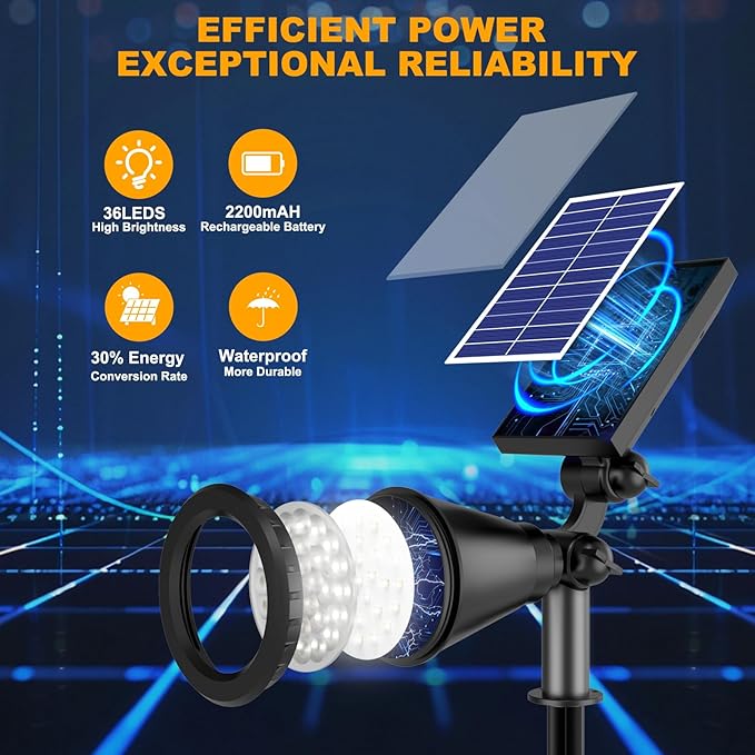 Solar Lights Outdoor Waterproof, 36 LEDs Adjustable Solar Spot Lights Outdoor, 2-in-1 Solar Powered Spotlight Landscape Lighting for Tree, Garden, Yard, Pathway- 3 Pack (Cool White)