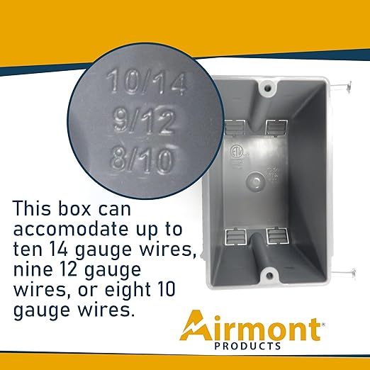 (Pack of 4) Plastic Electrical Box, Grey Outlet Box, Single Gang New Work Junction Box, Captive Nails, 20 cu. Inches, Length 3-5/8'', Width 2-1/8'', Depth 3-1/4''