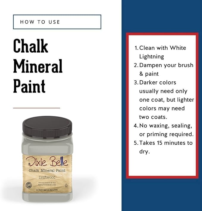 Dixie Belle Paint Company Chalk Finish Furniture Paint - Driftwood (32oz) - Matte Light Gray Chic Chalk Mineral DIY Furniture Paint