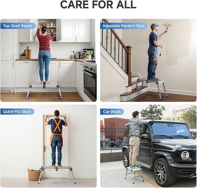 Folding Work Platform for Adults, Aluminum Foldable Step Stool Adjustable Height, Lightweight and Durable Portable Outdoor Aluminum Step Ladder, Maximum Load Capacity of 500 Pounds.