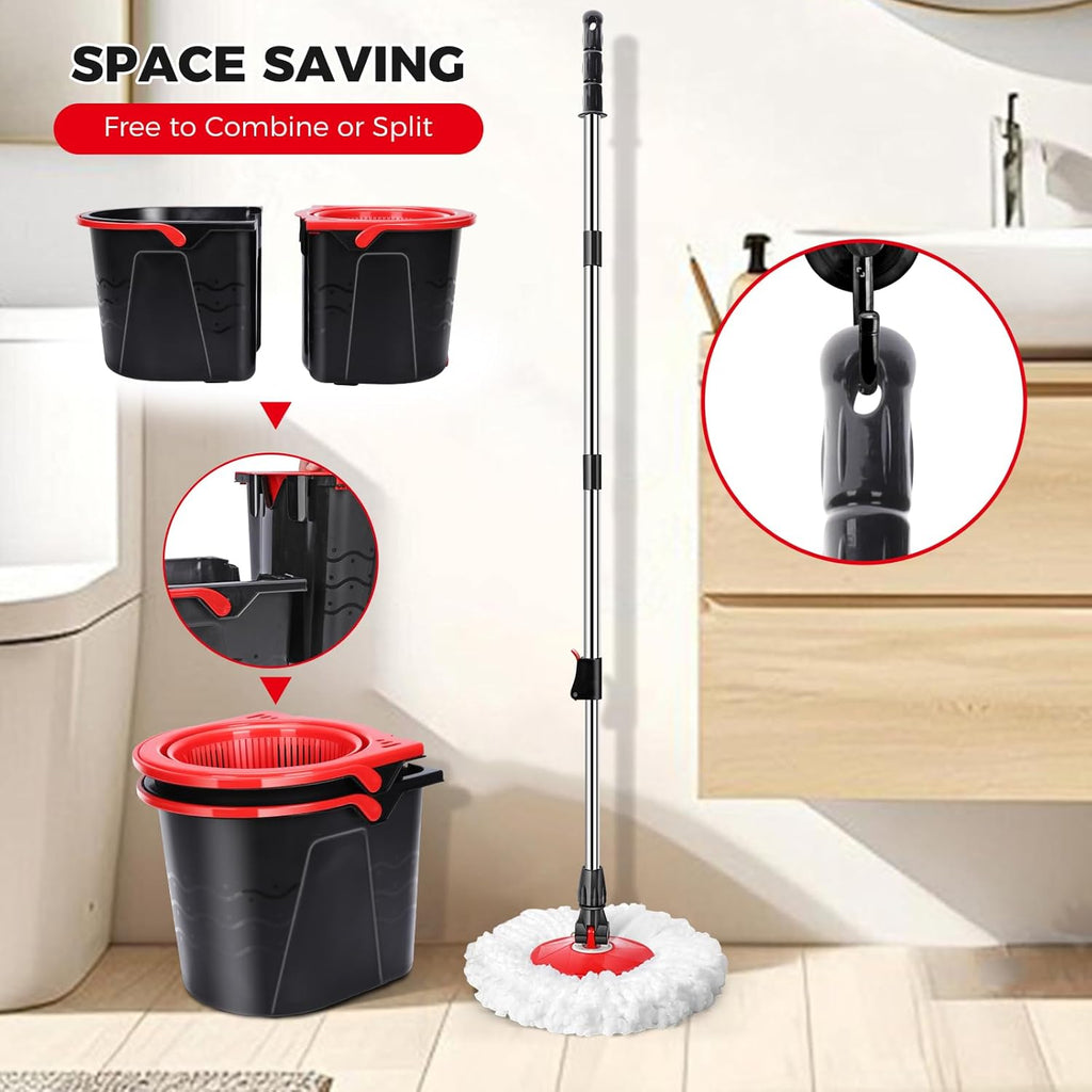 Spin Mop and Bucket with Wringer Set for Home,360° Mop and Bucket with Separate Clean and Dirty Water,Wet Dust Mop for Floor Cleaning with 3 Mop Heads