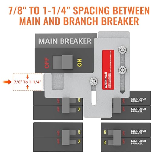 Generator Interlock Kit Compatible with Siemens or Murray 150 amp or 200 amp Main Breaker Panel, 7/8-1 1/4 Inch Spacing Between Main and Branch Breaker