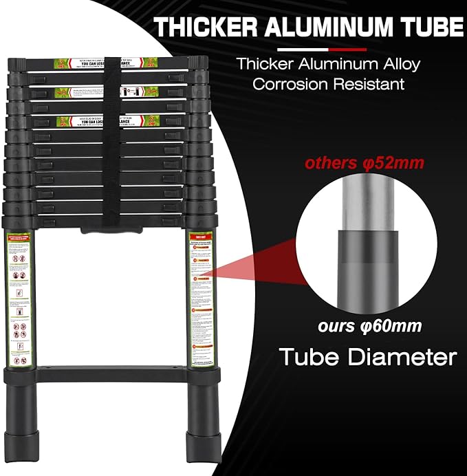 RIKADE Telescoping Ladder 16.5FT & Attic Ladder, Heavy Duty Aluminum with Non-Slip Feet, 330lb Capacity for RV, Attic, Loft & Multi-Surface Use