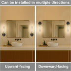 Black and Gold Bathroom Light Fixtures Over Mirror, Wall Sconces Set of 2 with Knurled Texture, Modern Industrial Vanity Lights with Clear Glass Tube Shade, Matte Black and Gold Wall Lamps for Bedroom