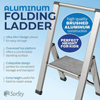 Step Ladder 1 Step Folding, Decorative - Beautiful Gray Wood & Silver Aluminum, Ultra Slim Profile, Anti Slip Steps, Sturdy-Portable for Home, Office, Kitchen, Photography Use,by SORFEY
