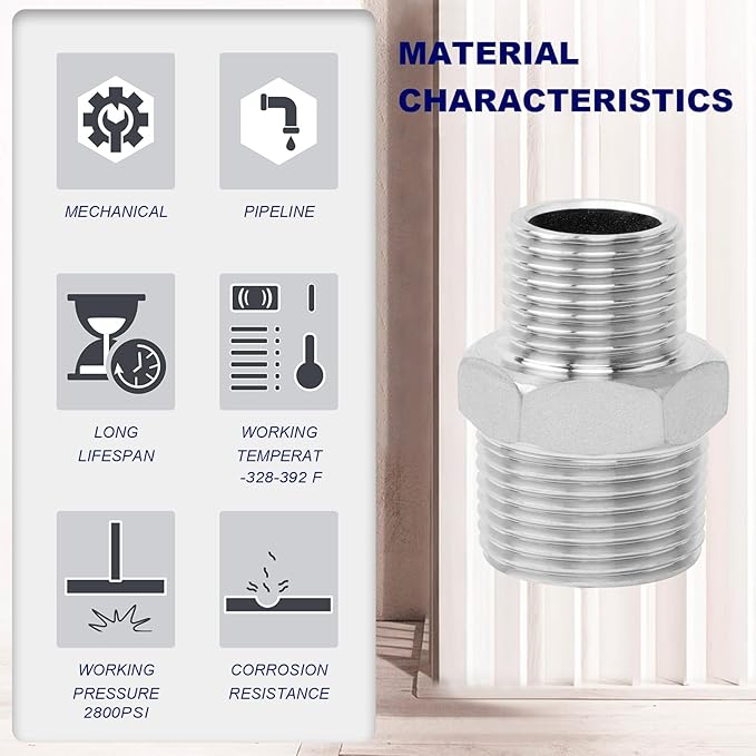 ChillWaves 304 Stainless Steel Pipe Fitting, Reducer Hex Nipple 1/4" NPT Male x 1/8" NPT Male Thread Adapter(6-PACK)