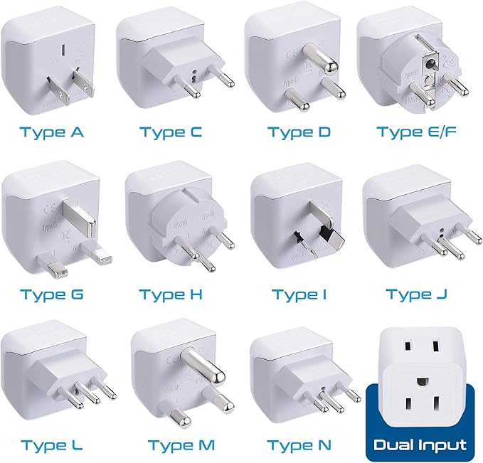 Ceptics World Travel Adapter Set - 2 in 1 USA to Europe, Asia, Africa, India, Japan, Australia, Brazil, China, Israel and more - 11 Pack - Safe Grounded - Works with Cell phones, Laptops, Chargers