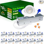 zouzai 2 Inch Adjustable Mini LED Gimbal Light, 5CCT Selectable, 360° Rotation & 90° Tilt for Precise Lighting, Accent or Ambient Illumination in Kitchen, Living Room, Cabinet (White, 12 Pack)