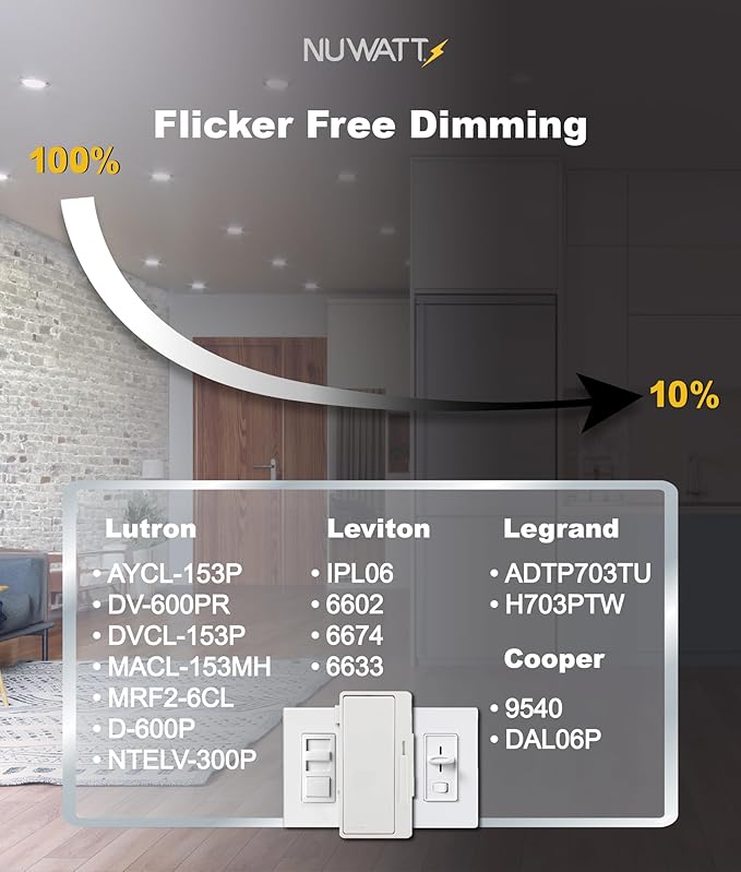 NUWATT 12 Pack 6 Inch Ultra-Thin Bronze LED Recessed Lighting, 5CCT 2700K/3000K/3500K/4000K/5000K Selectable, High Brightness 1050 Lumens, Dimmable Canless Slim Wafer Light, IC Rated, Metal J-Box, ETL