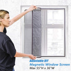 DIY Magnetic Window Screen Replacement Adjustable Mesh Screen 55"H*36"W with Magnets Fits Any Size White Frames with Grey Fiberglass Screen