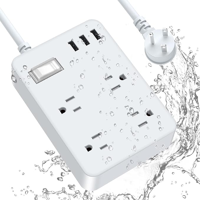 Jgstkcity Outdoor Waterproof Power Strip, 4 Flat Plug Outlets and 3 USB Ports, Mountable Weatherproof Surge Protector, Multi Outlet Extension for Camping, Garden, Kitchen, Bathroom, 6ft Cord (Grey)