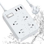 Jgstkcity Outdoor Waterproof Power Strip, 4 Flat Plug Outlets and 3 USB Ports, Mountable Weatherproof Surge Protector, Multi Outlet Extension for Camping, Garden, Kitchen, Bathroom, 6ft Cord (Grey)