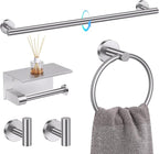 TQKAG 5 Piece Bathroom Towel Bar Holder Sets Brushed Nickel Bathroom Hardware Set Stainless Steel Toilet Paper Holder with Shelf Bathroom Accessories Kit Wall Mounted