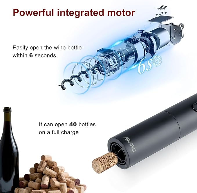 AIKARO - Electric Wine Bottle Opener Automatic Corkscrew, Rechargeable (Set A)