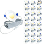 Ensenior 24 Pack 3 Inch LED Recessed Ceiling Light, Dimmable, 2700K-5000K 5CCT, 500LM 6W 120V, High Brightness Dimmable Canless Wafer Downlight - ETL&FCC&IC