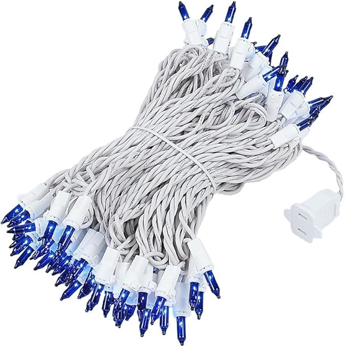 Novelty Lights 50 Feet 100 Bulb Incandescent Mini Light String, Blue with 6-Inch Spacing on White Wire, UL Listed Commercial Grade Indoor/Outdoor Mini Lights, Connectable End-to-End