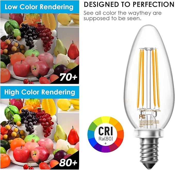 VOLIVO Dimmable E12 LED Candelabra Bulbs 60Watt Equivalent, 2700K Warm White, 500Lumens, 4.5W B11 Vintage Chandelier Light Bulbs, LED Filament Clear Glass Candle Lamp for Ceiling Fan Home, 24Pack