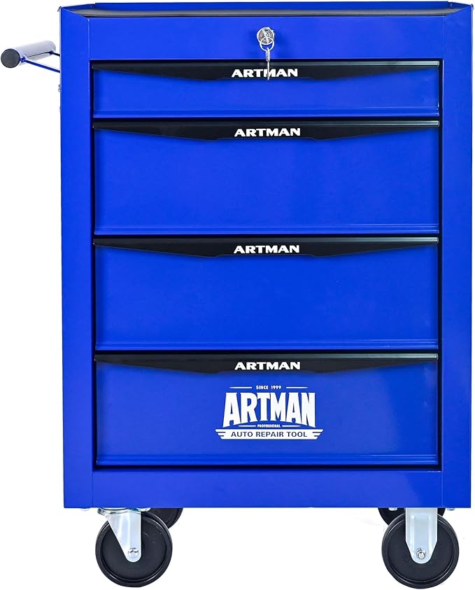 4-Drawer Steel Rolling Tool Cart with Wheels & Handle, Heavy-Duty Tool Chest Storage Cabinet for Garage and Workshop