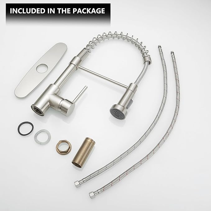 Kitchen Faucets with Deck Plate AIMADI,Contemporary Single Handle Stainless Steel Brushed Nickel Pull Down Kitchen Sink Faucets