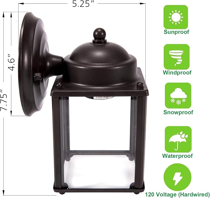 LIT-PaTH Outdoor Wall Lantern, Wall Sconce as Porch Lighting Fixture, E26 Medium Base 60W Max., Aluminum Housing Plus Glass, Bulbs NOT Included, 2-Pack, Bronze Finish