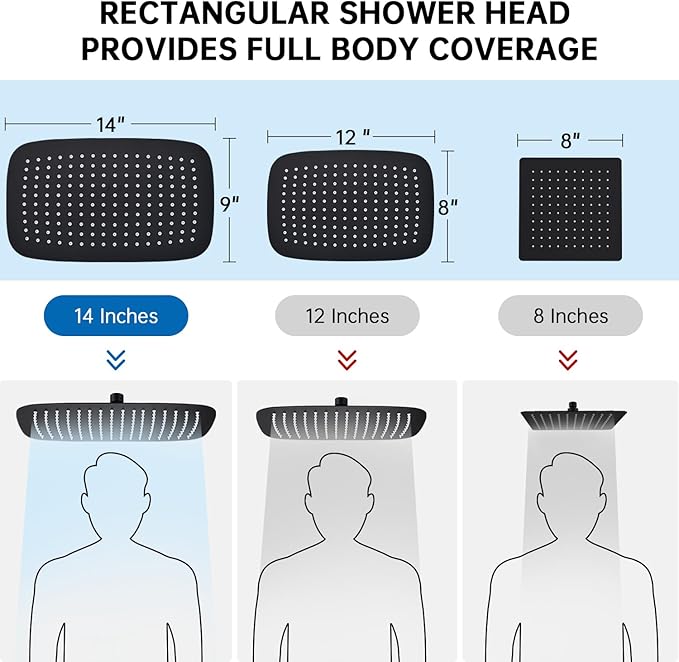 G-Promise All Metal 14 Inch Shower Head with Massage Mode Handheld, Rain Shower Head with Handheld Spray Combo, 3-Way Diverter with Pause Setting, 12 Inch Adjustable Extension Arm (Matte Black)